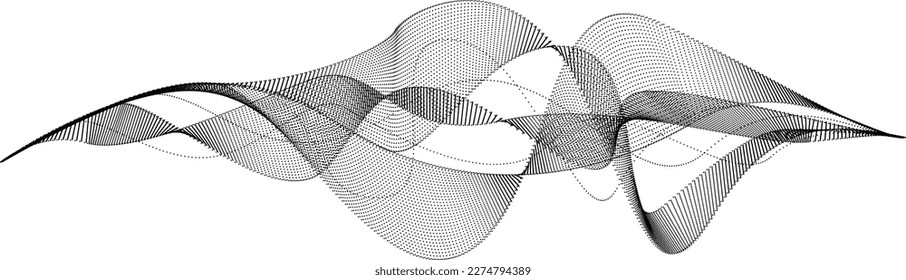 Abstract flow linear halftone dots . Fluid wavy shape .Striped linear pattern . Music sound wave . Vector illustration