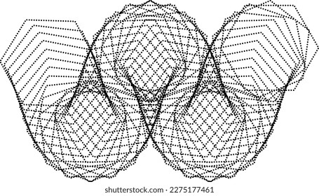 Abstract flow linear halftone dots . Fluid wavy shape .Striped linear pattern . Music sound wave . Vector illustration