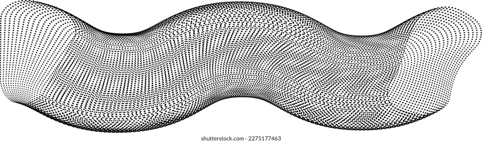 Abstract flow linear halftone dots . Fluid wavy shape .Striped linear pattern . Music sound wave . Vector illustration