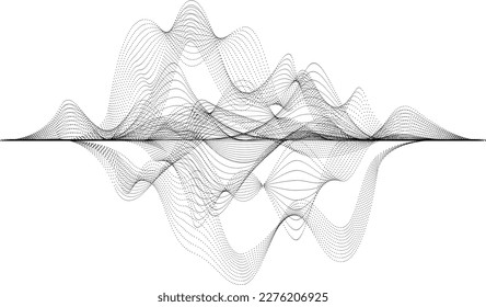 Abstract flow linear halftone dots . Fluid wavy shape .Striped linear pattern . Music sound wave . Vector illustration