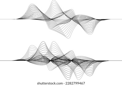 Abstract flow linear halftone dots . Fluid wavy shape .Striped linear pattern . Music sound wave . Vector illustration