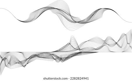 Abstract flow linear halftone dots . Fluid wavy shape .Striped linear pattern . Music sound wave . Vector illustration