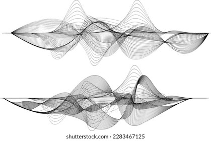 Abstract flow linear halftone dots . Fluid wavy shape .Striped linear pattern . Music sound wave . Vector illustration