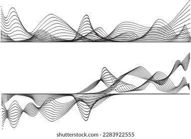 Dosis de media tonalidad lineal de flujo abstracto. Forma ondulada fluida .Patrón lineal rayado . Ola de sonido musical. Ilustración del vector