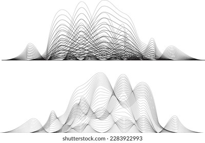 Abstract flow linear halftone dots . Fluid wavy shape .Striped linear pattern . Music sound wave . Vector illustration