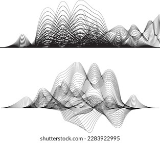 Abstract flow linear halftone dots . Fluid wavy shape .Striped linear pattern . Music sound wave . Vector illustration