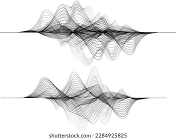 Dosis de media tonalidad lineal de flujo abstracto. Forma ondulada fluida .Patrón lineal rayado . Ola de sonido musical. Ilustración del vector