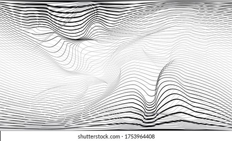 Abstract flow lines background . Fluid wavy shape .Striped linear pattern . Vector illustration