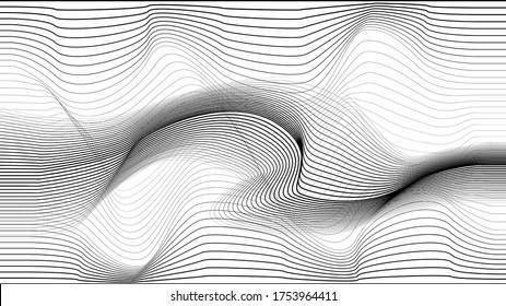 Abstract flow lines background . Fluid wavy shape .Striped linear pattern . Vector illustration