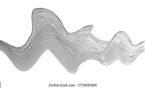 Abstract flow lines background . Fluid wavy shape .Striped linear pattern . Music sound wave . Vector illustration