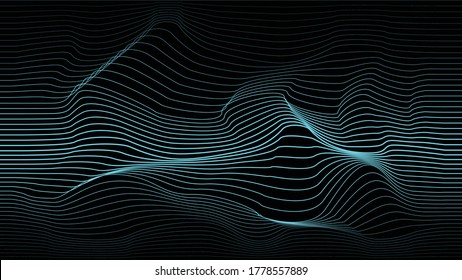 Abstract flow lines background . Fluid wavy shape .Striped linear pattern . Music sound wave . Vector illustration