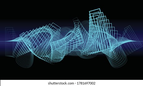 Abstract flow lines background . Fluid wavy shape .Striped linear pattern . Music sound wave . Vector illustration