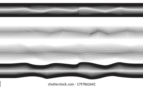 Abstract flow lines background . Fluid wavy shape .Striped linear pattern . Music sound wave . Vector illustration