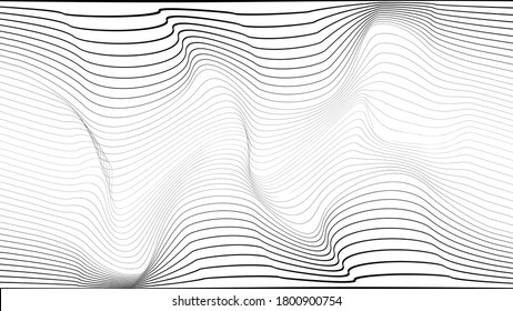 Abstract flow lines background . Fluid wavy shape .Striped linear pattern . Music sound wave . Vector illustration