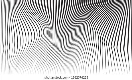 Abstract flow lines background . Fluid wavy shape .Striped linear pattern . Music sound wave . Vector illustration