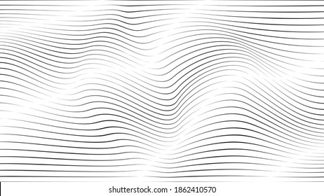 Abstract flow lines background . Fluid wavy shape .Striped linear pattern . Music sound wave . Vector illustration