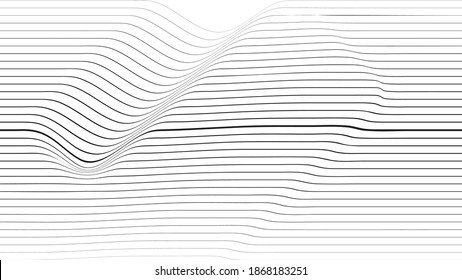 Abstract flow lines background . Fluid wavy shape .Striped linear pattern . Music sound wave . Vector illustration