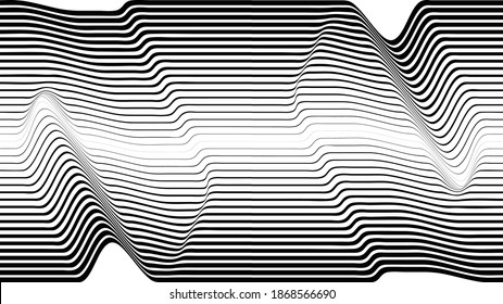 Abstract flow lines background . Fluid wavy shape .Striped linear pattern . Music sound wave . Vector illustration