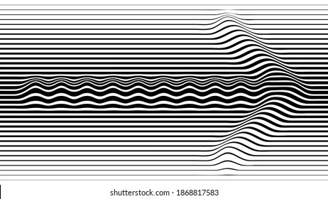 Abstract flow lines background . Fluid wavy shape .Striped linear pattern . Music sound wave . Vector illustration. Arrow sign