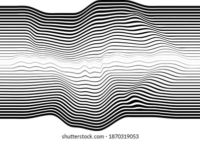 Abstract flow lines background . Fluid wavy shape .Striped linear pattern . Music sound wave . Vector illustration
