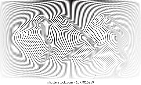 Abstract flow lines background . Fluid wavy shape .Striped linear pattern . Music sound wave . Vector illustration
