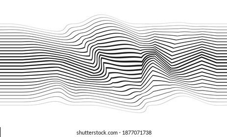 Abstract flow lines background . Fluid wavy shape .Striped linear pattern . Music sound wave . Vector illustration