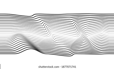 Abstract flow lines background . Fluid wavy shape .Striped linear pattern . Music sound wave . Vector illustration