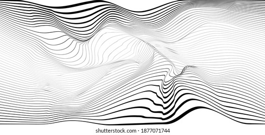 Abstract flow lines background . Fluid wavy shape .Striped linear pattern . Music sound wave . Vector illustration