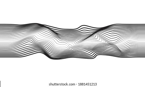 Abstract flow lines background . Fluid wavy shape .Striped linear pattern . Music sound wave . Vector illustration