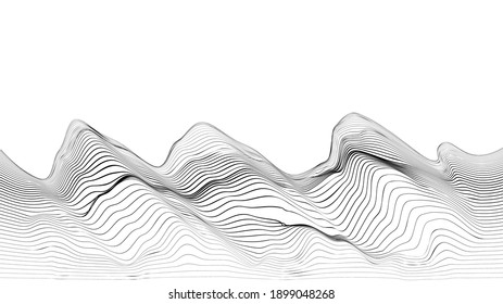 Abstract flow lines background . Fluid wavy shape .Striped linear pattern . Music sound wave . Vector illustration