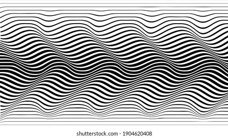 Abstract flow lines background . Fluid wavy shape .Striped linear pattern . Music sound wave . Vector illustration