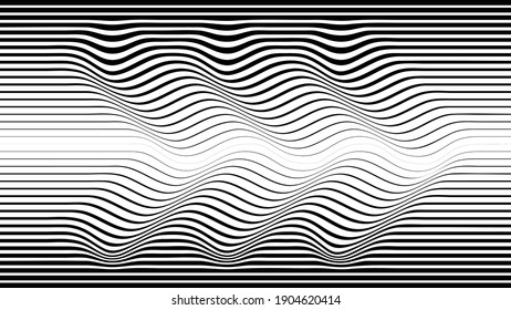 Abstract flow lines background . Fluid wavy shape .Striped linear pattern . Music sound wave . Vector illustration