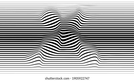 Abstract flow lines background . Fluid wavy shape .Striped linear pattern . Music sound wave . Vector illustration