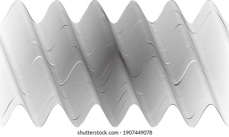 Abstract flow lines background . Fluid wavy shape .Striped linear pattern . Music sound wave . Vector illustration