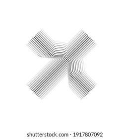 Abstract flow lines background . Fluid wavy shape .Striped linear pattern . Music sound wave . Vector illustration. Letter x . Cross sign .