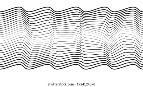 Abstract flow lines background . Fluid wavy shape .Striped linear pattern . Music sound wave . Vector illustration