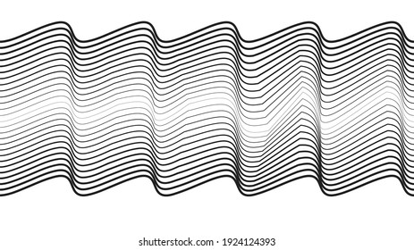 Abstract flow lines background . Fluid wavy shape .Striped linear pattern . Music sound wave . Vector illustration