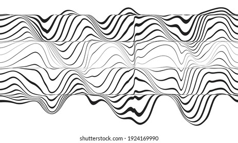 Abstract flow lines background . Fluid wavy shape .Striped linear pattern . Music sound wave . Vector illustration