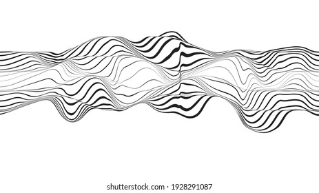 Abstract flow lines background . Fluid wavy shape .Striped linear pattern . Music sound wave . Vector illustration
