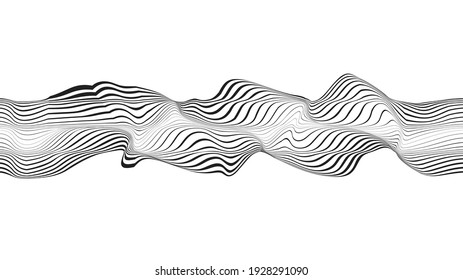Abstract flow lines background . Fluid wavy shape .Striped linear pattern . Music sound wave . Vector illustration