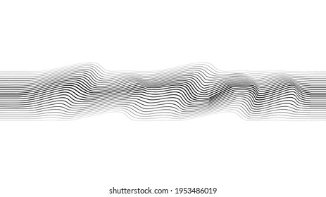Abstract flow lines background . Fluid wavy shape .Striped linear pattern . Music sound wave . Vector illustration