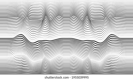 Fondo de las líneas de flujo abstracto. Forma ondulada fluida .Patrón lineal rayado . Ola de sonido musical. Ilustración del vector