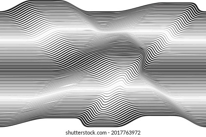 Abstract flow lines background . Fluid wavy shape .Striped linear pattern . Music sound wave . Vector illustration. x.