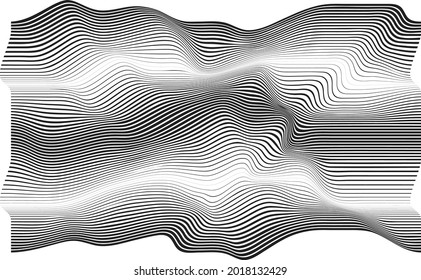 Abstract flow lines background . Fluid wavy shape .Striped linear pattern . Music sound wave . Vector illustration
