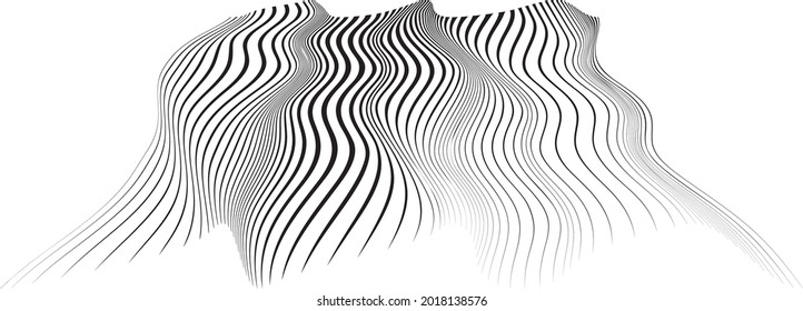 Abstract flow lines background . Fluid wavy shape .Striped linear pattern . Music sound wave . Vector illustration