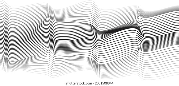 Abstract flow lines background . Fluid wavy shape .Striped linear pattern . Music sound wave . Vector illustration