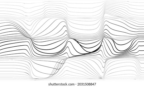 Abstract flow lines background . Fluid wavy shape .Striped linear pattern . Music sound wave . Vector illustration