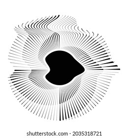 Abstract flow lines background . Fluid wavy shape . Glitched circle design . Striped linear pattern . Music sound wave . Vector illustration