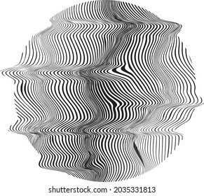 Abstract flow lines background . Fluid wavy shape . Glitched circle design . Striped linear pattern . Music sound wave . Vector illustration