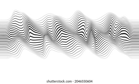 Abstract flow lines background . Fluid wavy shape .Striped linear pattern . Music sound wave . Vector illustration